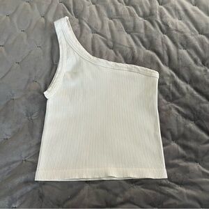 One-Shoulder Ribbed White Top